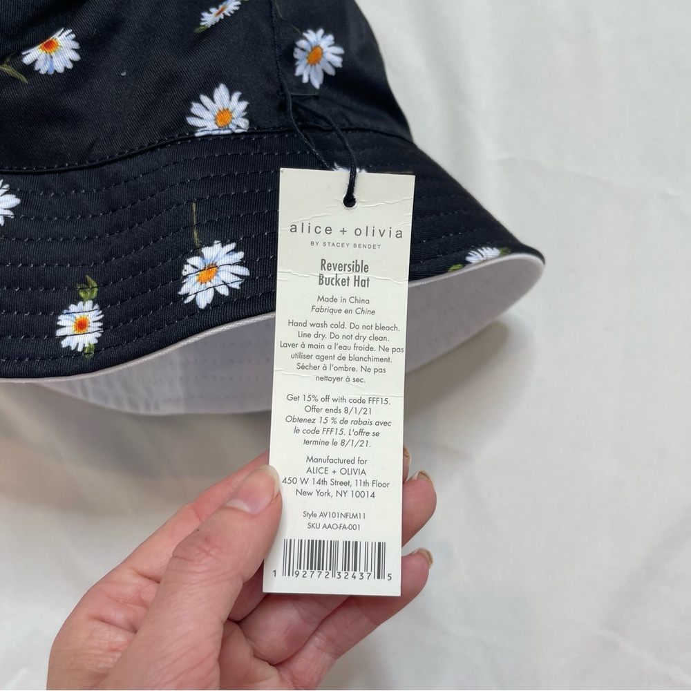 Alice + Olivia Reversible Floral Daisy Sunflower White Black Bucket Sun Hat Cap - Picture 4 of 7